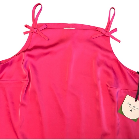 Kate Spade 90s Vibrant Pink Mini Tank Shift Dress with Bows Silky Womens Size 1X - Picture 6 of 13